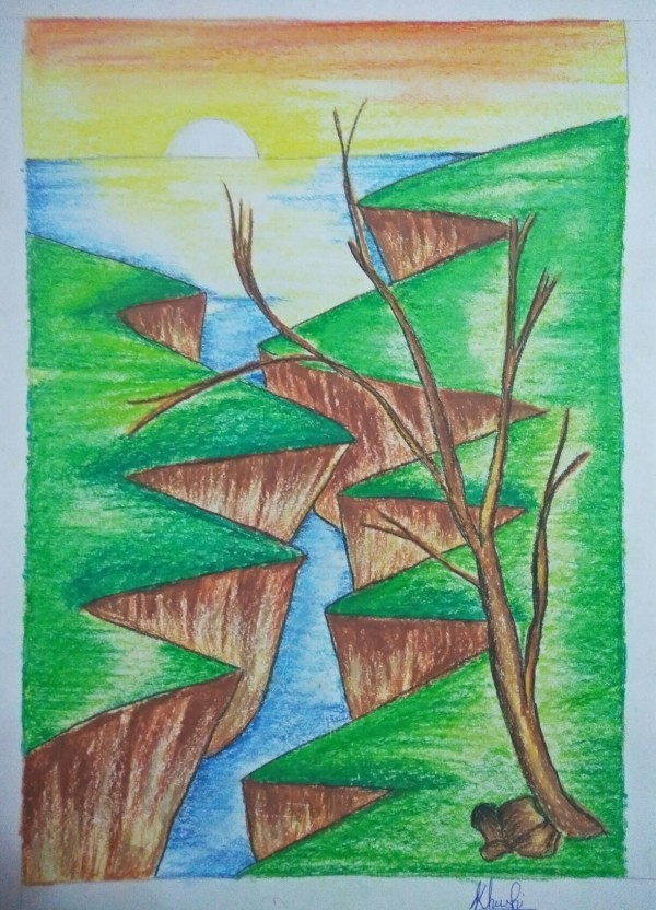Pastel Painting Of Sunset By Khushi Prasad - DesiPainters.com