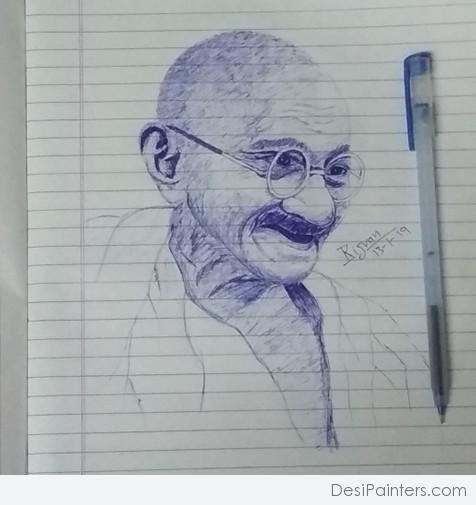 Superb Ink Painting Of Mahatma Gandhi Ji