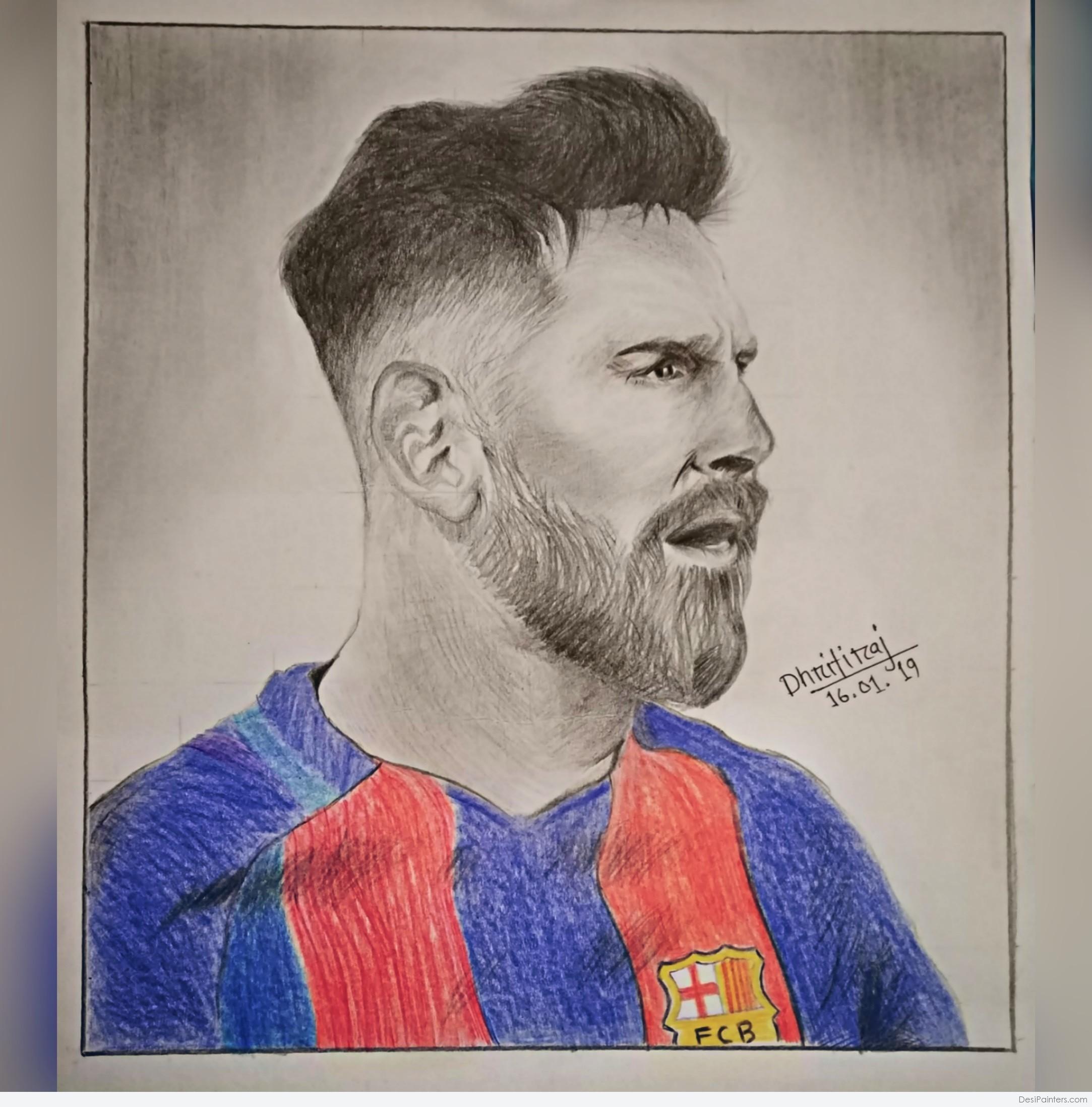 Brilliant Pencil Color Sketch Of Lionel Messi Desi Painters