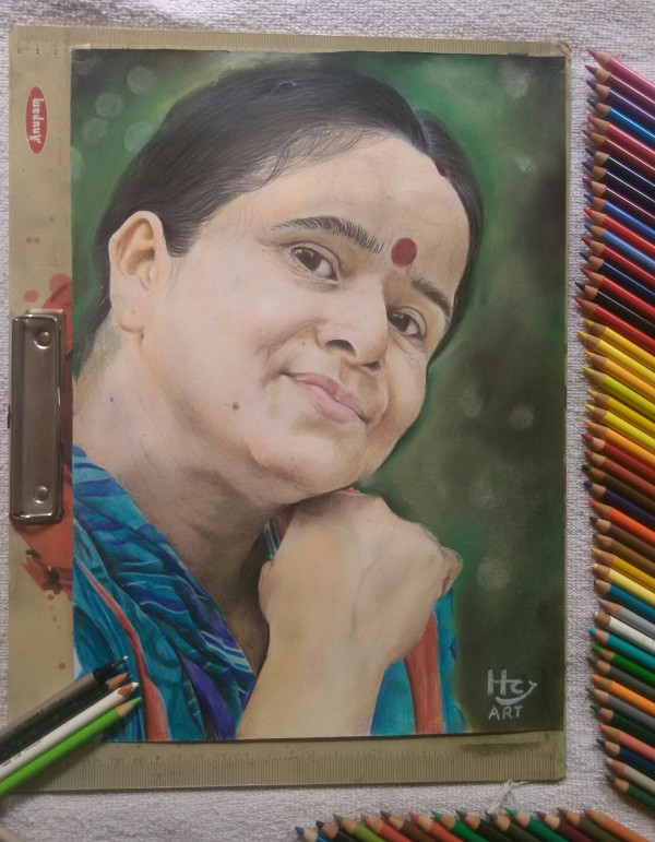 Wonderful Pencil Color Of My Mother By Hindol Chakraborty