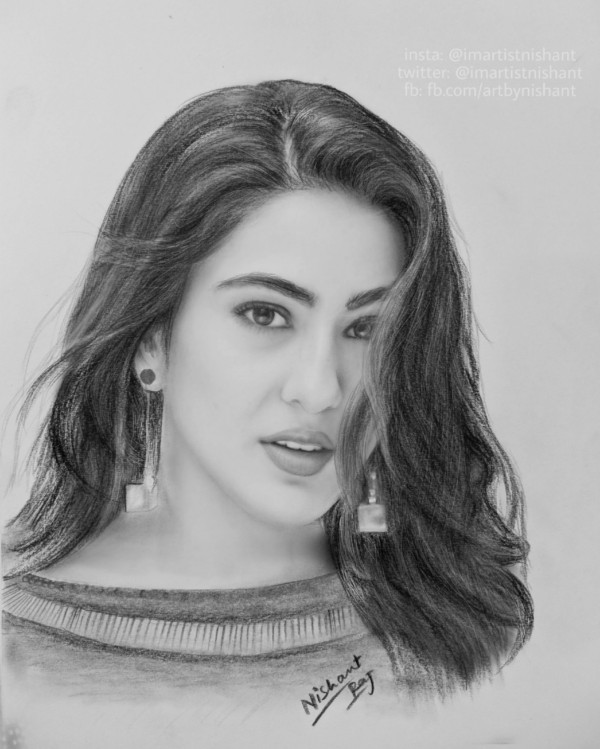 Superb Pencil Sketch Of Sara Ali Khan - DesiPainters.com