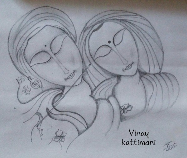 Superb Pencil Sketch Of Radha Krishna - DesiPainters.com