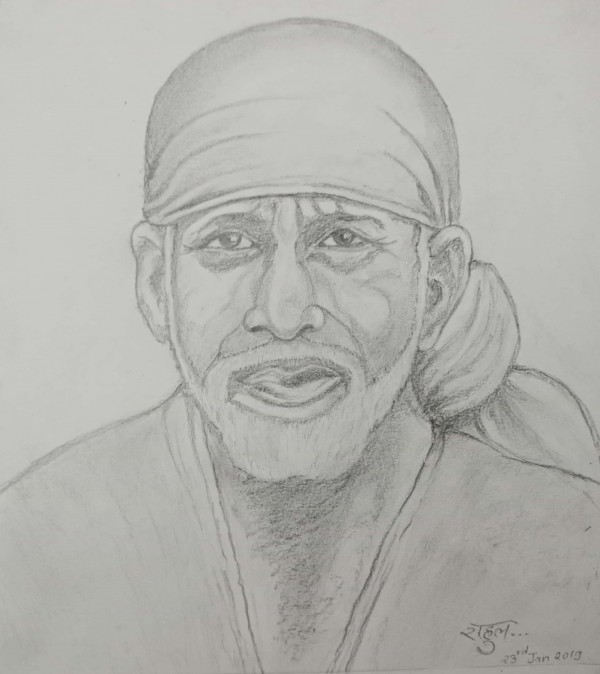 Wonderful Pencil Sketch Of Sai Baba