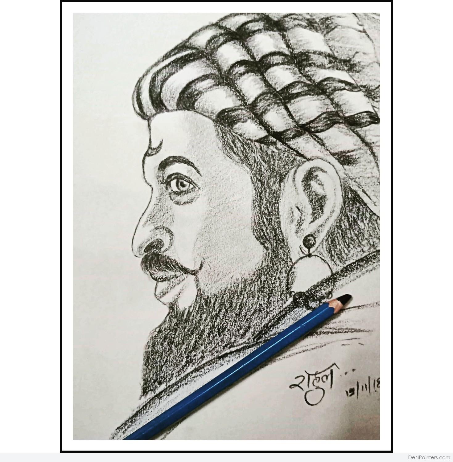 Tremendous Pencil Sketch Of Shivaji Maharaj | DesiPainters.com