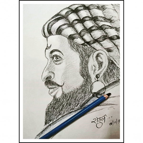 Tremendous Pencil Sketch Of Shivaji Maharaj - DesiPainters.com