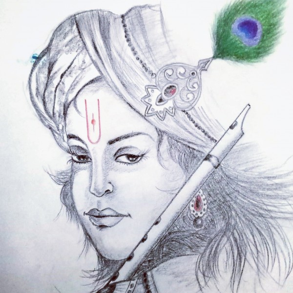 Marvelous Pencil Sketch Of Lord Krishna