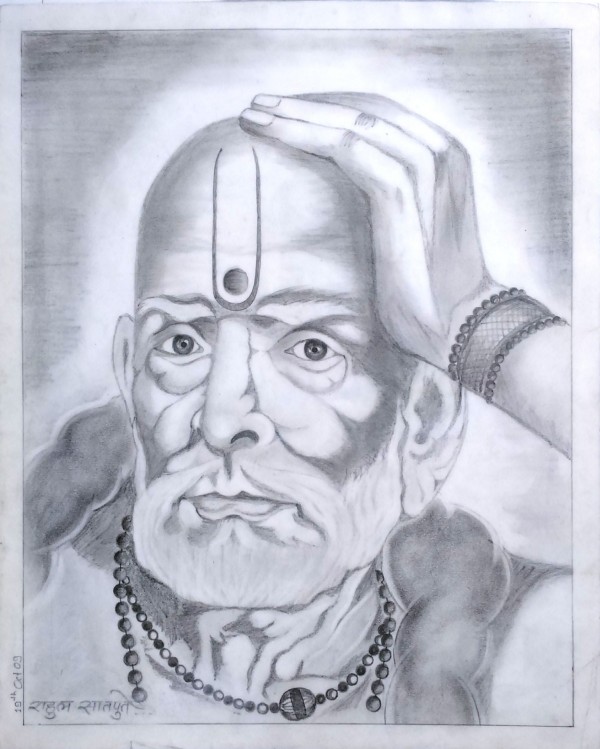 Amazing Pencil Sketch Of Swami Samartha - DesiPainters.com