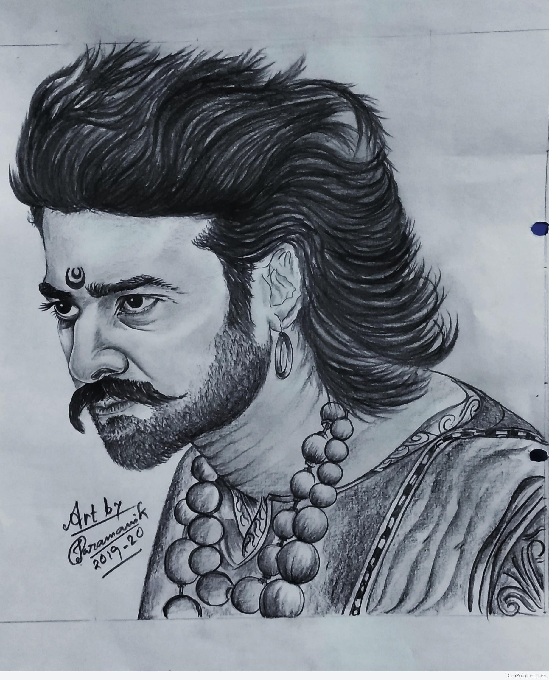 Wonderful Pencil Sketch Of Prabhas As Bahubali