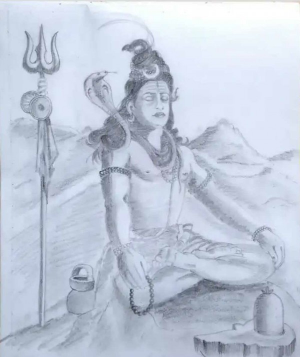 Wonderful Pencil Sketch Of Lord Shiva - DesiPainters.com