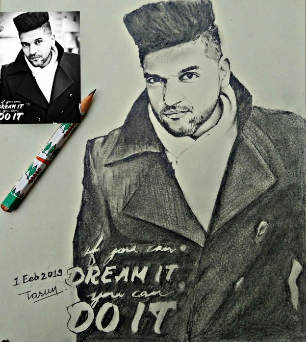 Perfect Pencil Sketch Of Guru Randhawa - DesiPainters.com