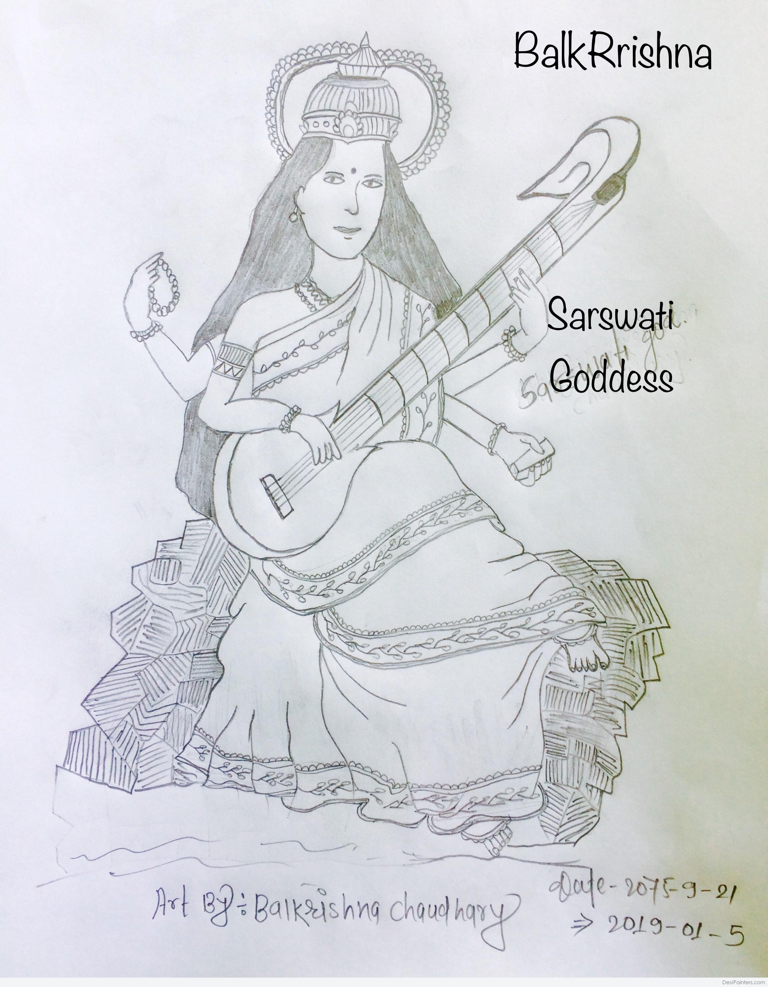 Saraswati thakur drawing easy step by step। Basant Panchami drawing। MAA saraswati  drawing Tutorial | Drawing tutorial, Easy drawings, Art drawings for kids