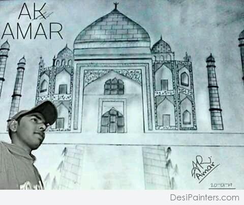 Great Pencil Sketch Of Taj Mahal - DesiPainters.com