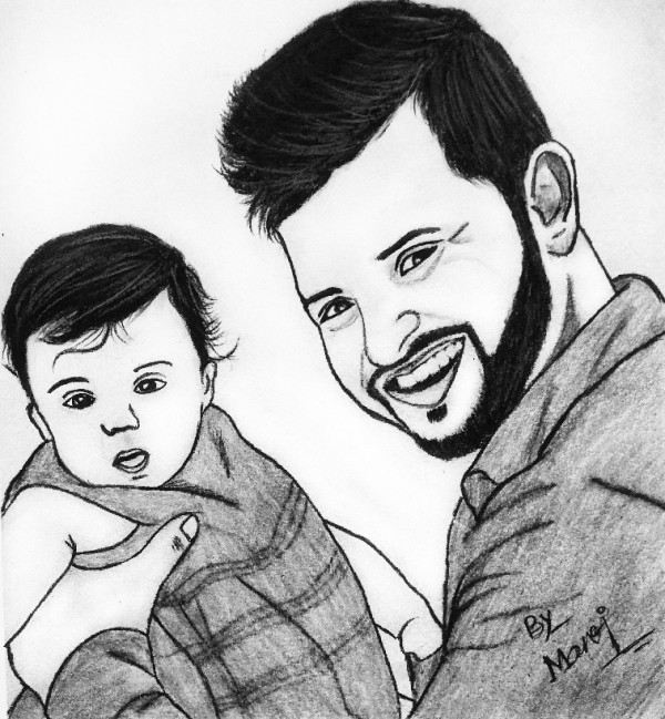 Wonderful Pencil Sketch Of Suresh Raina With His Daughter - DesiPainters.com