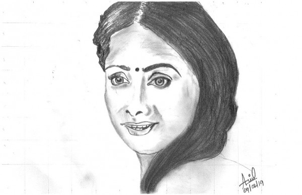 Great Pencil Sketch Of Late Shridevi - DesiPainters.com