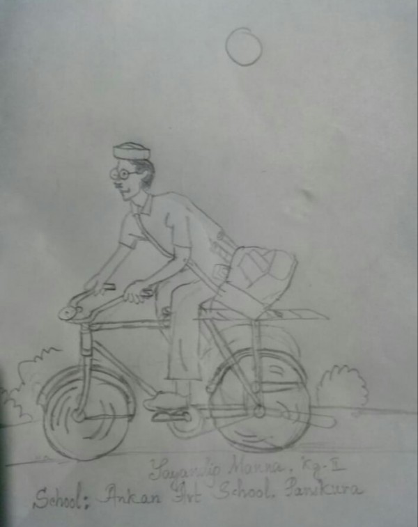 Pencil Sketch Of Postman By Sayandip Manna