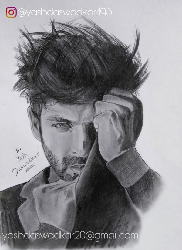 Perfect Pencil Sketch Of Kartik Aaryan - DesiPainters.com