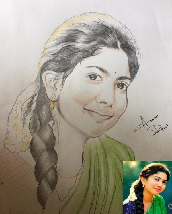 Wonderful Pencil Colour Art Of Sai Pallavi - DesiPainters.com