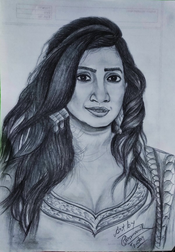 Beautiful Pencil Sketch Of Shreya Ghoshal - DesiPainters.com