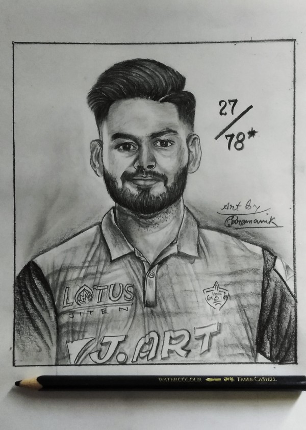 Great Pencil Sketch Of Rishabh Pant - DesiPainters.com