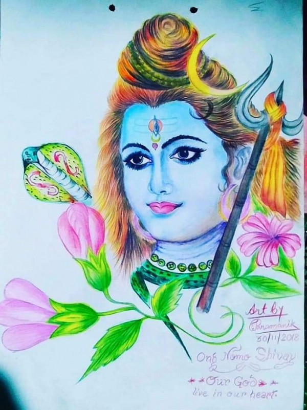 Beautiful Pencil Color Art Of Lord Shiva - DesiPainters.com