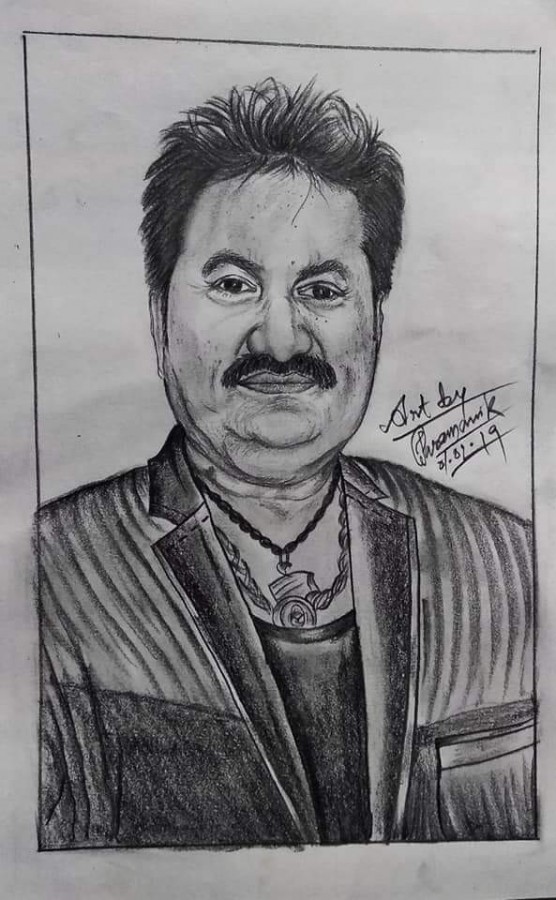 Best Pencil Sketch Of King Of Melody Kumar Sanu - DesiPainters.com