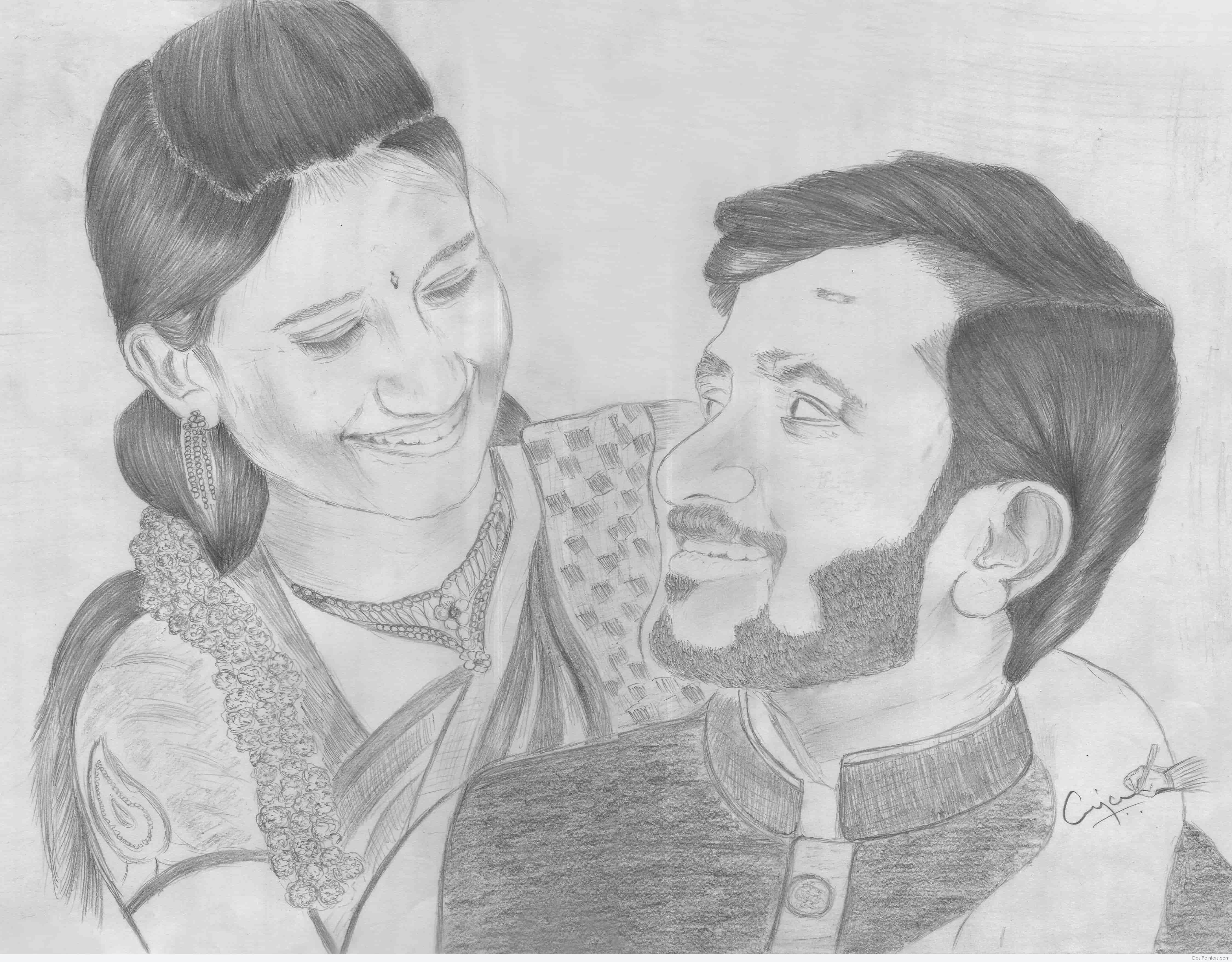 Beautiful Pencil Sketch Art Of Couple By Thiyagarajan Vellaichamy