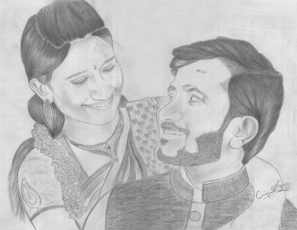 Beautiful Pencil Sketch Art Of Couple By Thiyagarajan Vellaichamy - DesiPainters.com