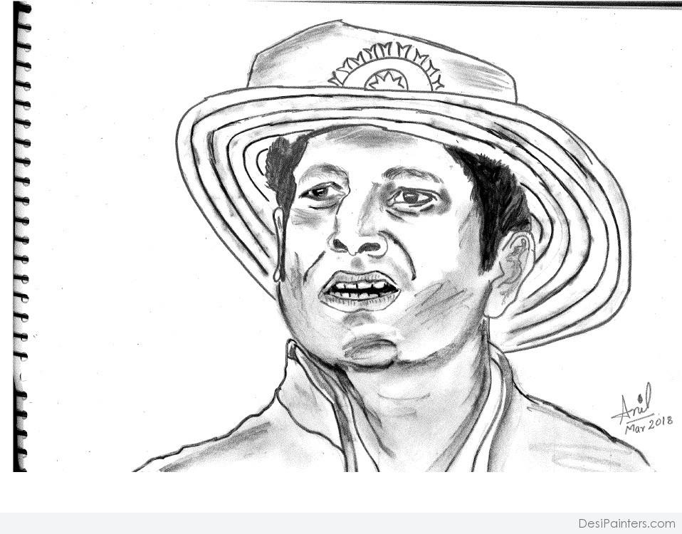 Pencil Sketch Of God Of Cricket Sachin Tendulkar