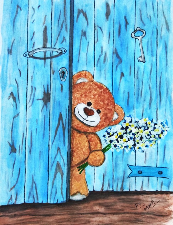 Beautiful Watercolor Painting Of Teddy Bear - DesiPainters.com