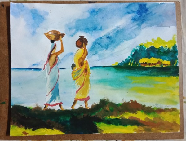 Wonderful Watercolor Painting Of Rural Bengal - DesiPainters.com