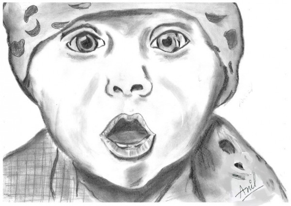 Cute Pencil Sketch Of Sweet Baby Close Up - DesiPainters.com