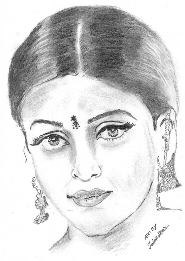 Beautiful Pencil Sketch Of Aishwarya Rai - DesiPainters.com