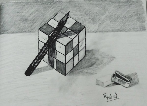 Perfect 3D Pencil Sketch Of Rubik Cube - DesiPainters.com
