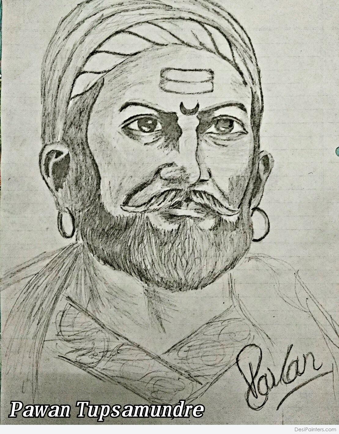 Great Pencil Sketch Of Shivaji Maharaj | DesiPainters.com