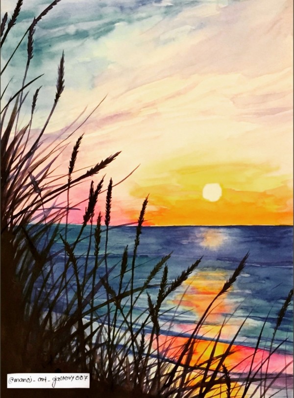 Beautiful Watercolor Painting Of Sunset - DesiPainters.com