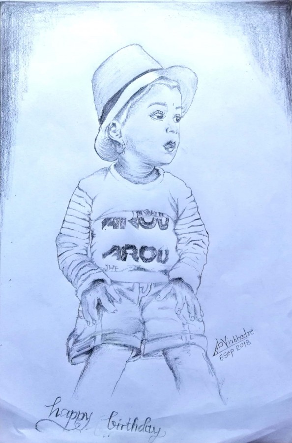 Beautiful Pencil Sketch Of Little Birthday Boy - DesiPainters.com