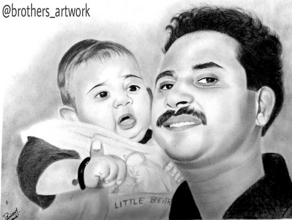 Wonderful Pencil Sketch Of Father And Son - DesiPainters.com