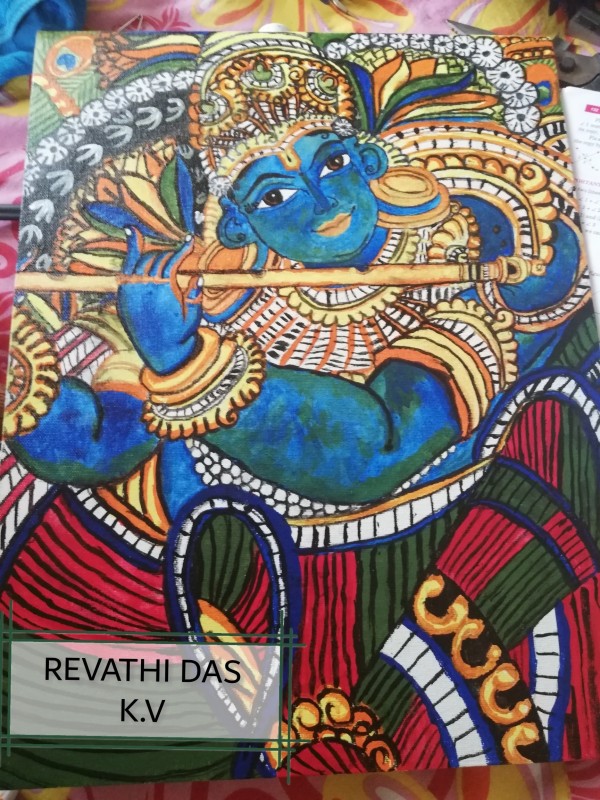 Great Watercolor Painting Of Lord Krishna - DesiPainters.com