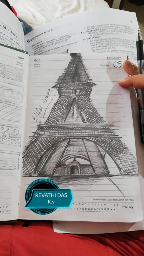 Great Pencil Sketch Of Eiffel Tower - DesiPainters.com