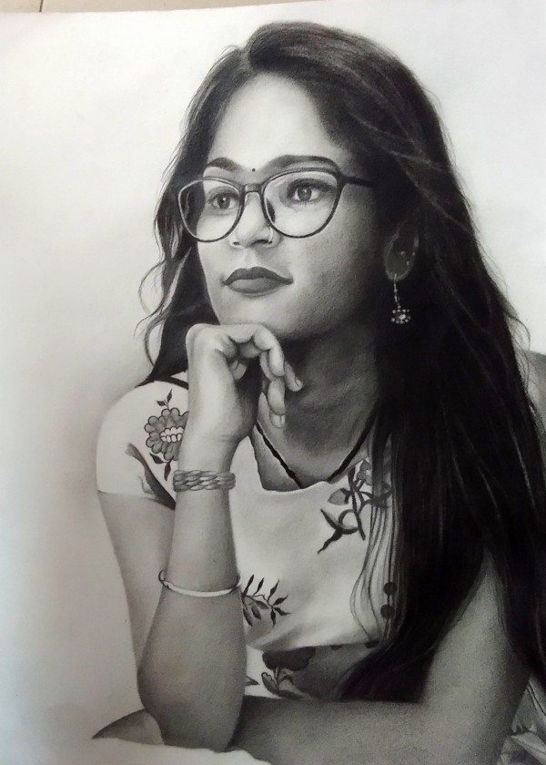 Beautiful Pencil Sketch Portrait Of Girl - DesiPainters.com