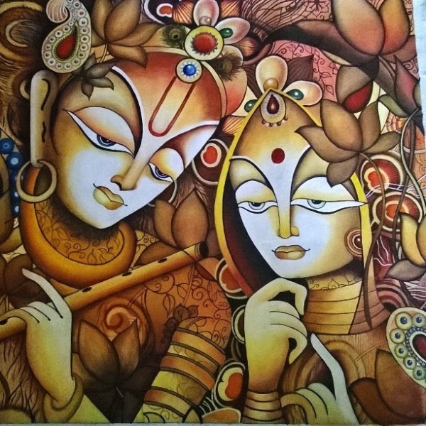 Marvellous Oil Painting Of Radha Krishna - DesiPainters.com