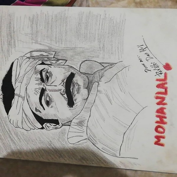 Brilliant Pencil Sketch Of Lalettan - DesiPainters.com