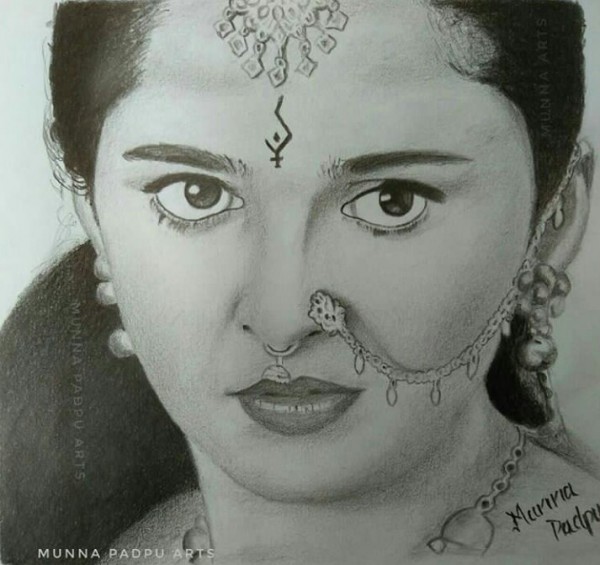Perfect Pencil Sketch Of Devasena As Anushka shetty - DesiPainters.com
