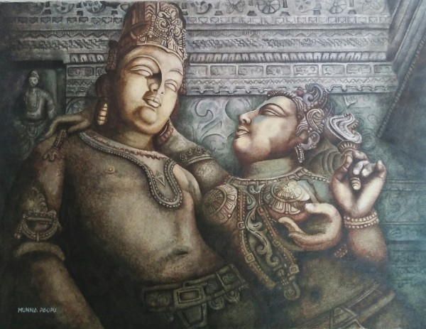 Wonderful Watercolor Painting Of Indian Sculpture - DesiPainters.com