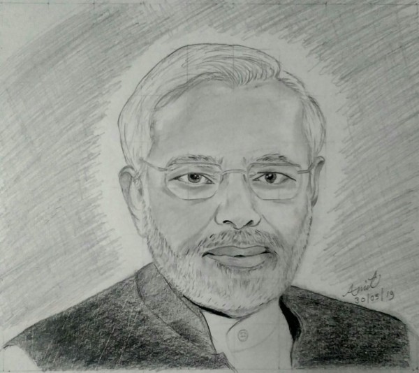 Classic Pencil Sketch Of Narendra Modi - DesiPainters.com
