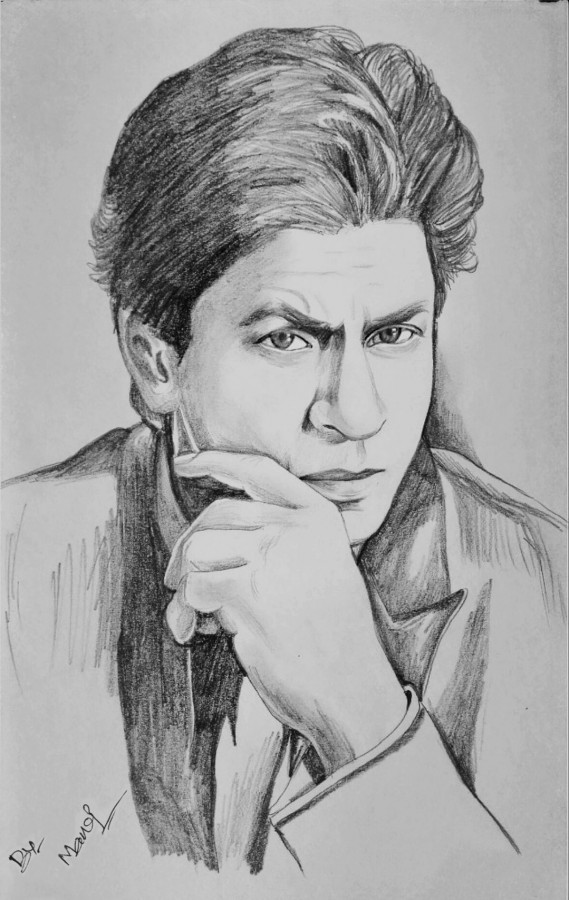 Great Pencil Sketch Of Shah Rukh Khan Art By Manoj Kumar Naik - DesiPainters.com