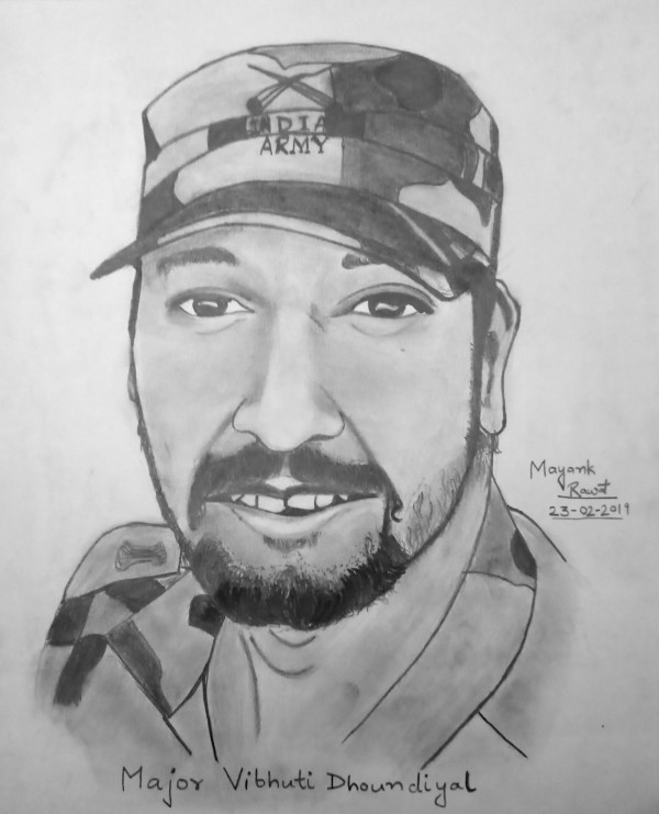 Great Pencil Sketch Of Major Vibhuti Dhoundiyal - DesiPainters.com