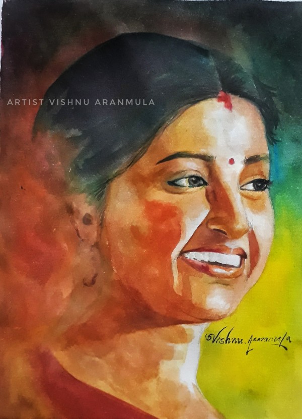 Beautiful Watercolour Painting Of Artist Vishnu Aranmula - DesiPainters.com