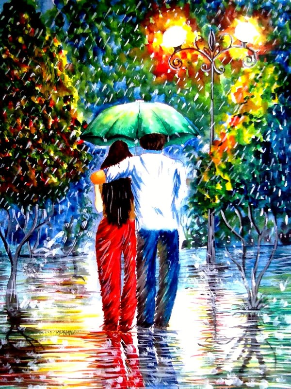 Beautiful Watercolor Painting Of Couple - DesiPainters.com
