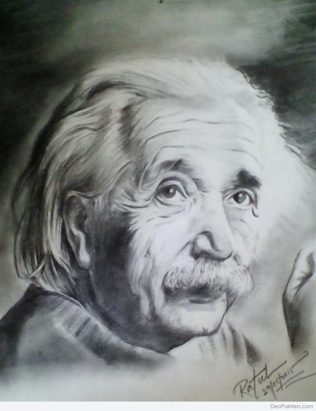 Pencil Sketch of Albert Einstein - Desi Painters